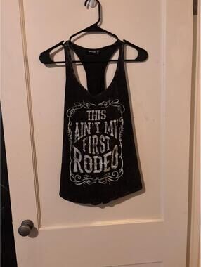 Papaya Basics Black Racerback Graphic Tank Top "This Ain't My First Rodeo" SizeS
